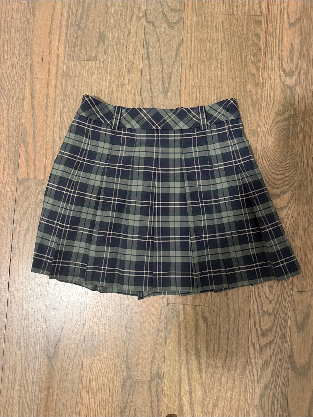 Aritzia Plaid Pleated Mini Skirt in Navy and Olive